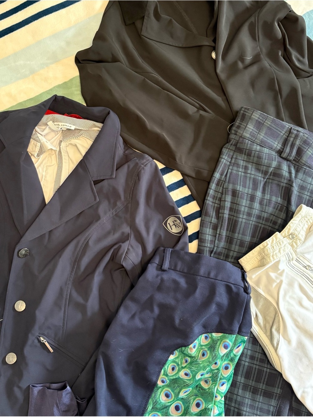 Navy check print equestrian breaches